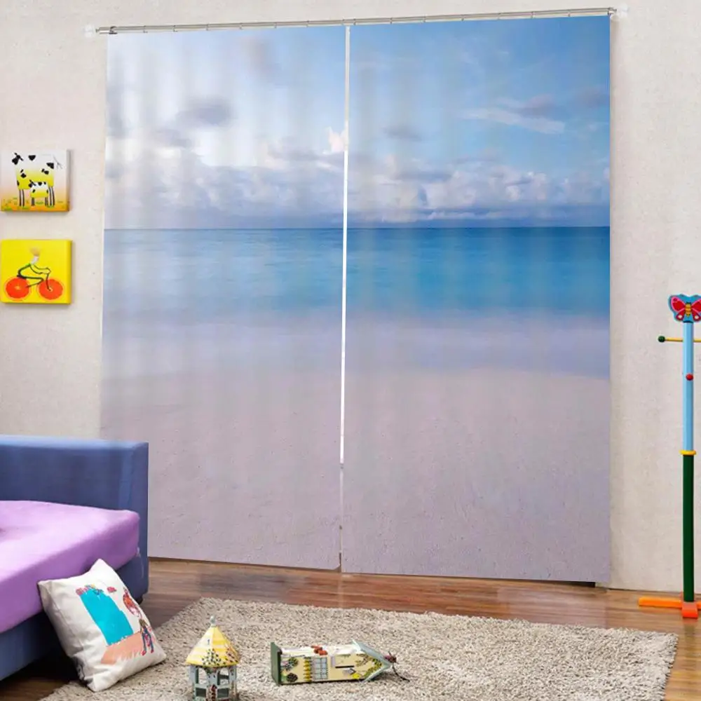 3D Curtain Luxury Blackout Window Living Room beach curtains blue curtain | Дом и сад