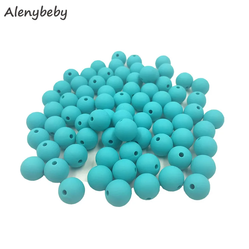 Turquoise 100 шт., для пищевых продуктов круглые силиконовые бусы 15 мм детский аксессуар для прорезывания зубов игрушка DIY соска цепи уход детский прорезыватель BPA бесплатно - Цвет: Turquoise