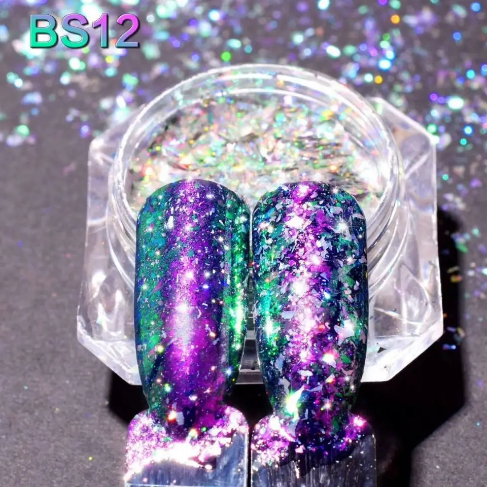 12 1 коробка Сияющий DIY блеск для ногтей неправильный Хамелеон чешуйчатый УФ Гель-лак волшебный порошок с зеркальным эффектом - Цвет: 12