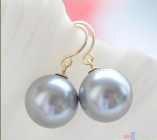 &gt 12mm gray ROUND SOUTH SEA SHELL PEARL DANGLE EARRING P3804 | Украшения и аксессуары