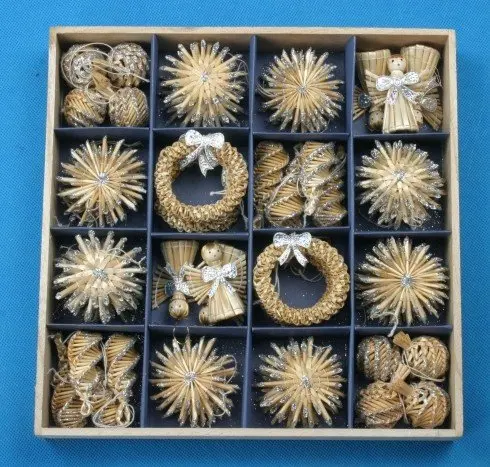 silver glitter Рождественские украшения, рождественские елочные украшения, 56 шт. в наборе, пшеничная солома, тканые праздничные украшения, ремесла, снежинка, кукла, дерево, игрушки - Цвет: silver glitter