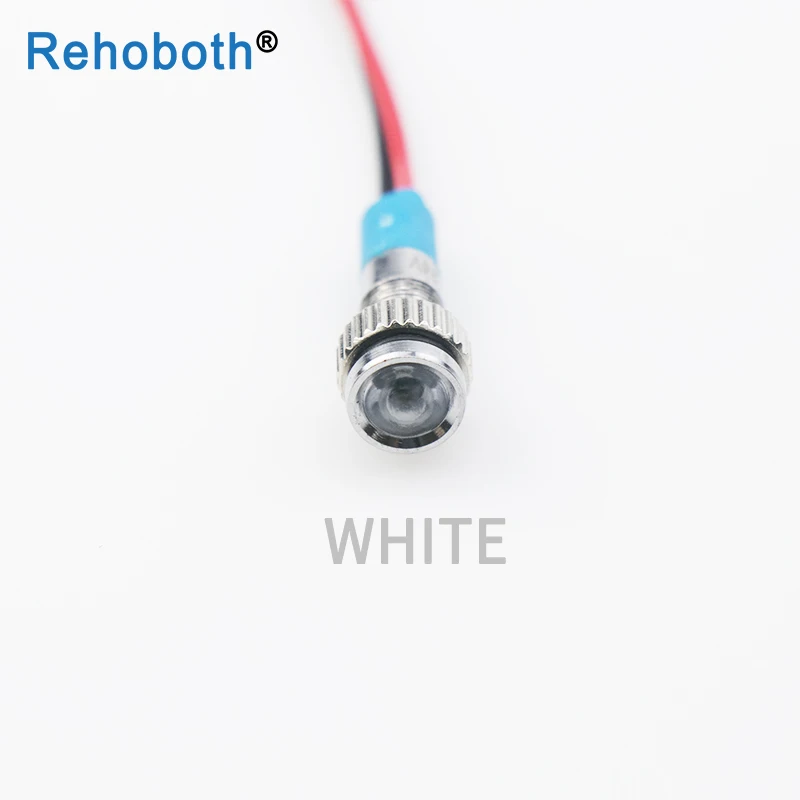 White-12V 6 мм 12 В светодиодный металлический точечный сигнальный светильник, индикаторный светильник 6 мм, водонепроницаемый сигнальный светильник с проводом, красный, желтый, синий, зеленый, белый - Цвет: White-12V