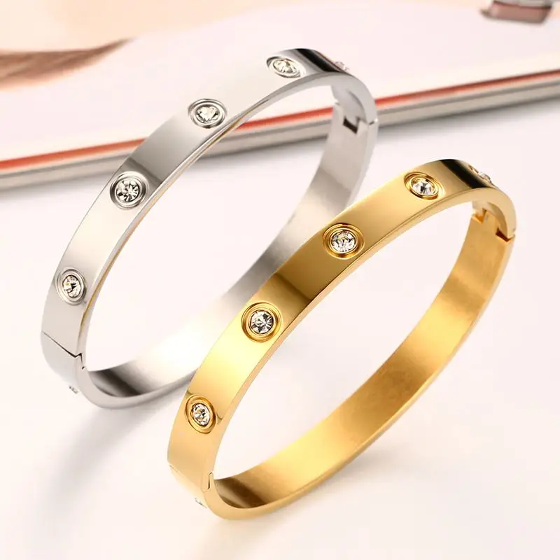 Vnox моды Кристалл Браслет-манжета золото-цвет браслет Браслеты нержавеющей стали