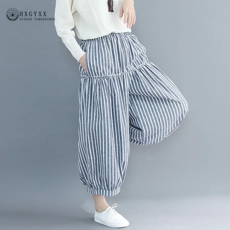 

Loose Lantern Pant Women 2020 Boho Summer Clothes Plus Size Vintage Stripe Cotton Linen Casual Trousers Streetwear Korean Okd888