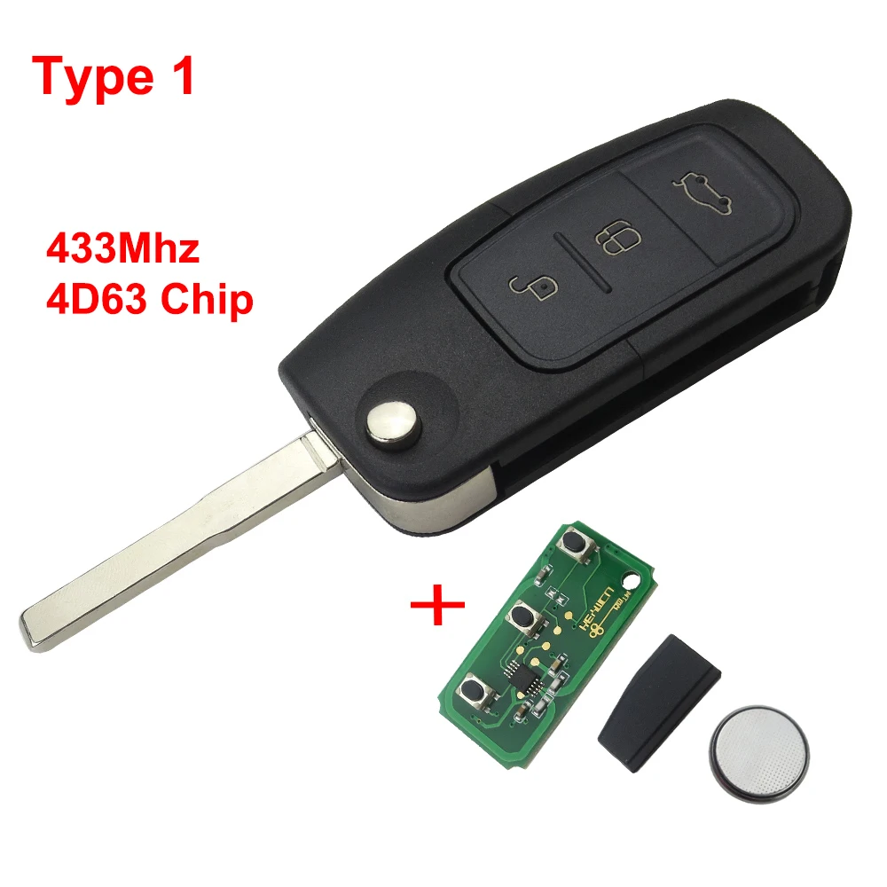 OkeyTech 2 шт 433 МГц 4D60/63 чип 3 кнопки флип дистанционный ключ для Ford Focus Fiesta C Max S Ka Mondeo