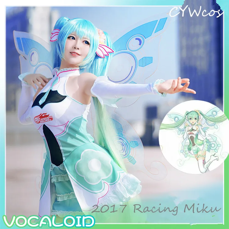 VOCALOID 2017 гонки Мику Косплей V девушка платье косплей костюм летние костюмы