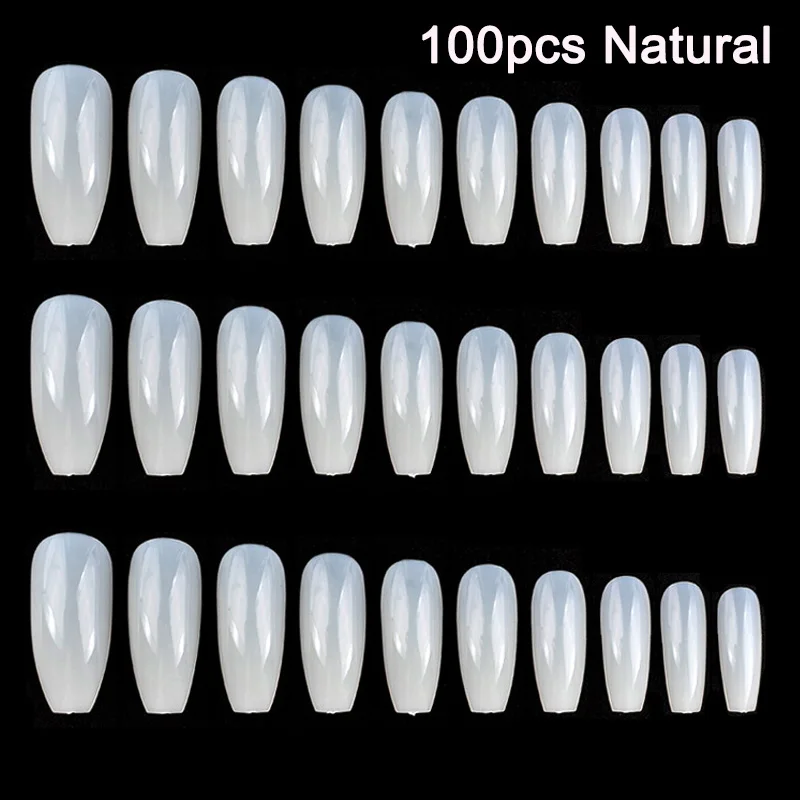 100pcs Natural 100/500 шт длинные балерины форма гроба полное покрытие искусственные ногти художественный наконечник DIY YUF99 - Цвет: 100pcs Natural