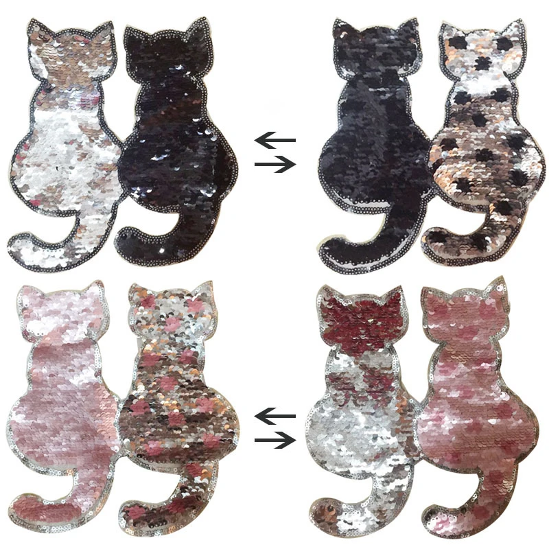 1 шт. черный/розовый Кот Реверсивный изменить цвет пайетки DIY патч аппликация