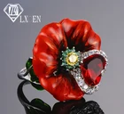 Обручальные кольца ручной работы для женщин, роскошные обручальные кольца с красным цветком в форме сердца, с эмалью серебряного цвета, Подарочные ювелирные изделия