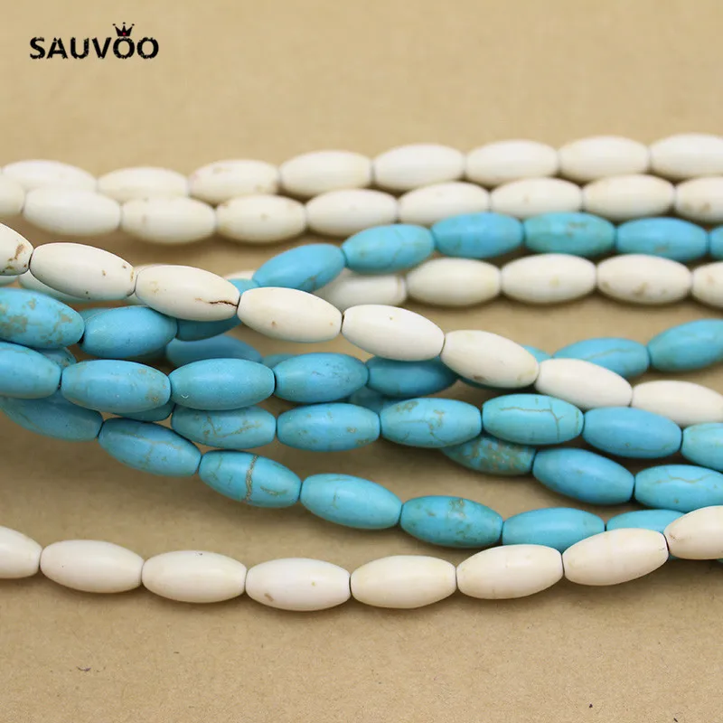 SAUVOO около 33 шт./нитка синие белые овальные бусины 6*12 мм для браслета ожерелья