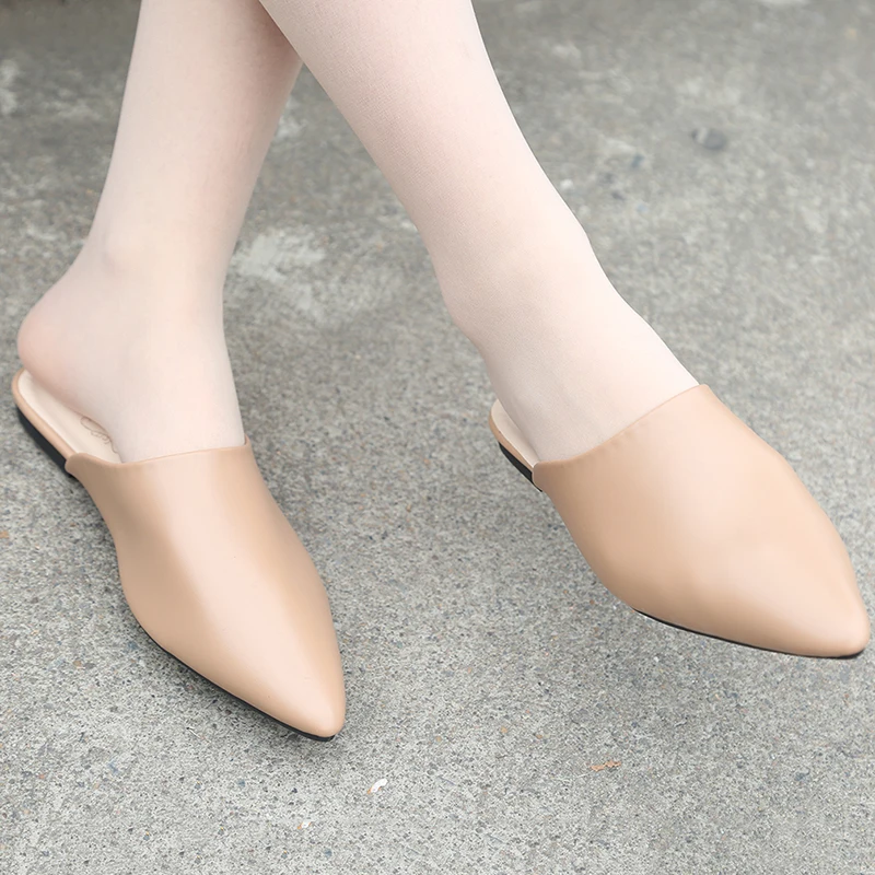 

2019 Casual Woman Summer Slippers Sandals Pu Solid Outside Flat With Slides Modern Stylish Closed Toe Lazy Low Heel Footwear
