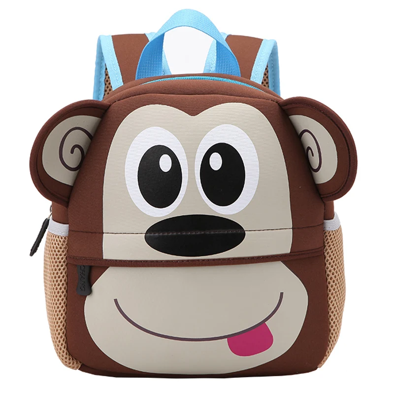 Милые школьные ранцы с животными для малышей, неопреновые рюкзаки с 3D рисунком обезьяны для девочек и мальчиков, школьные портфели для детс...