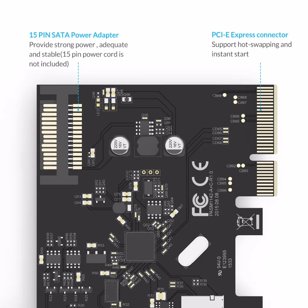 Адаптер для расширения YOTTAMASTER USB3.1(GEN 2) Type-C и Type-A PCI-E с 15-контактным разъемом