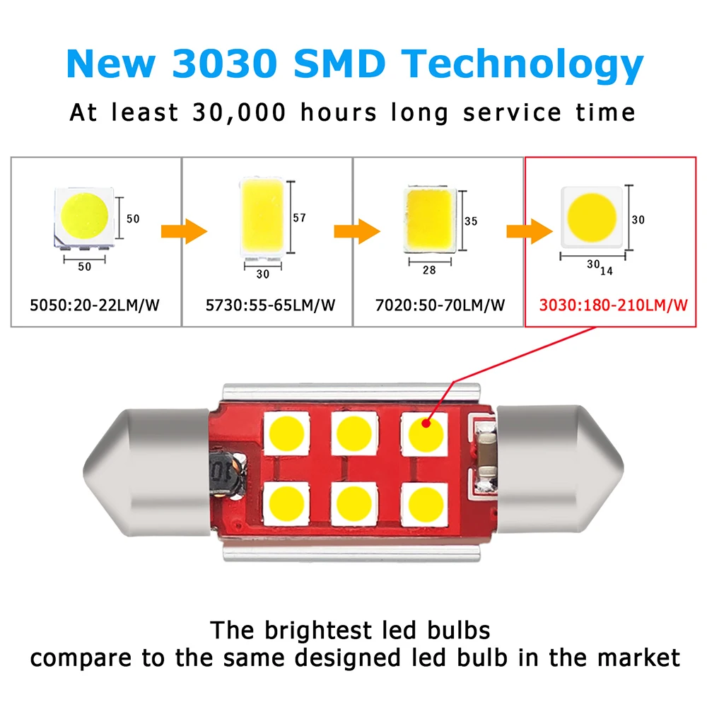 Светодиодная лампа Festoon 36 мм C5W C10W 3030 SMD Canbus купольная для салона автомобиля Mercedes
