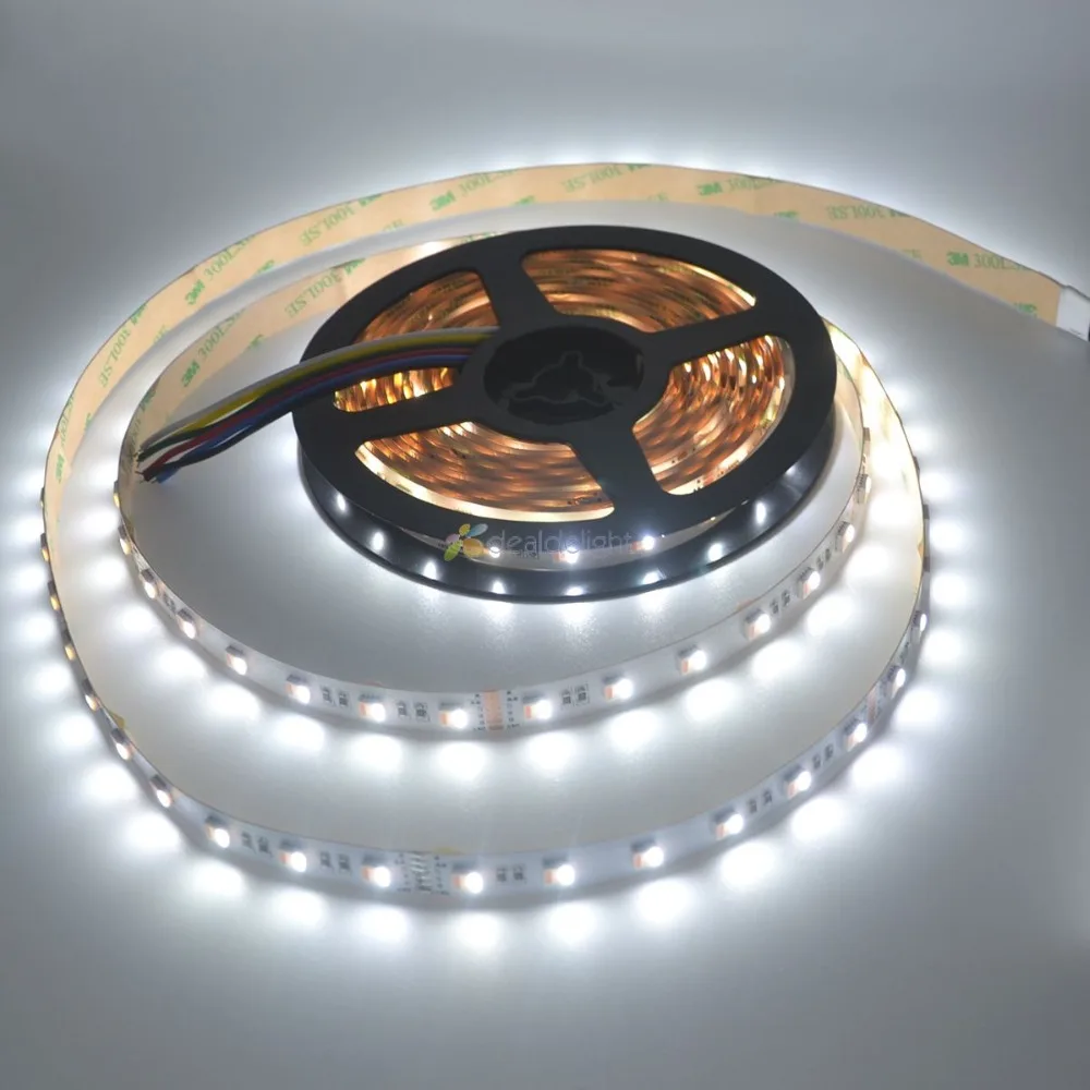 Цветная(RGB+ CCT 5 в 1 Светодиодные ленты 5050 60 светодиодный/метр 12v 24v CW+ RGB+ WW фишек гибкие светодиодные ленты 5 м/лот