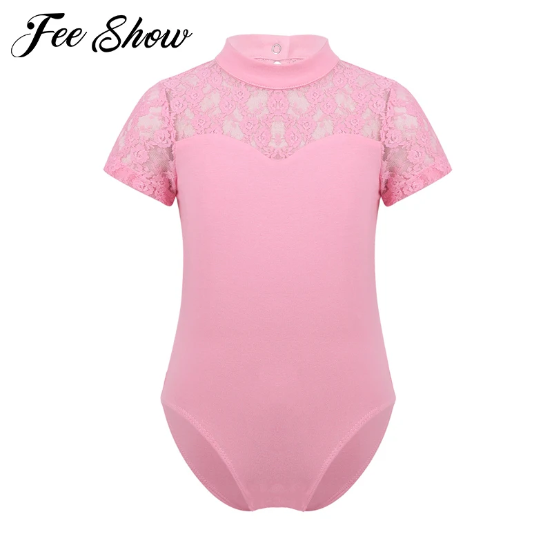 Children's Ballet Tutu Dress Bodysuit Short Sleeves Lace Cutout Back Dance Gymnastics Leotard Girls Jumpsuit Costumes | Детская