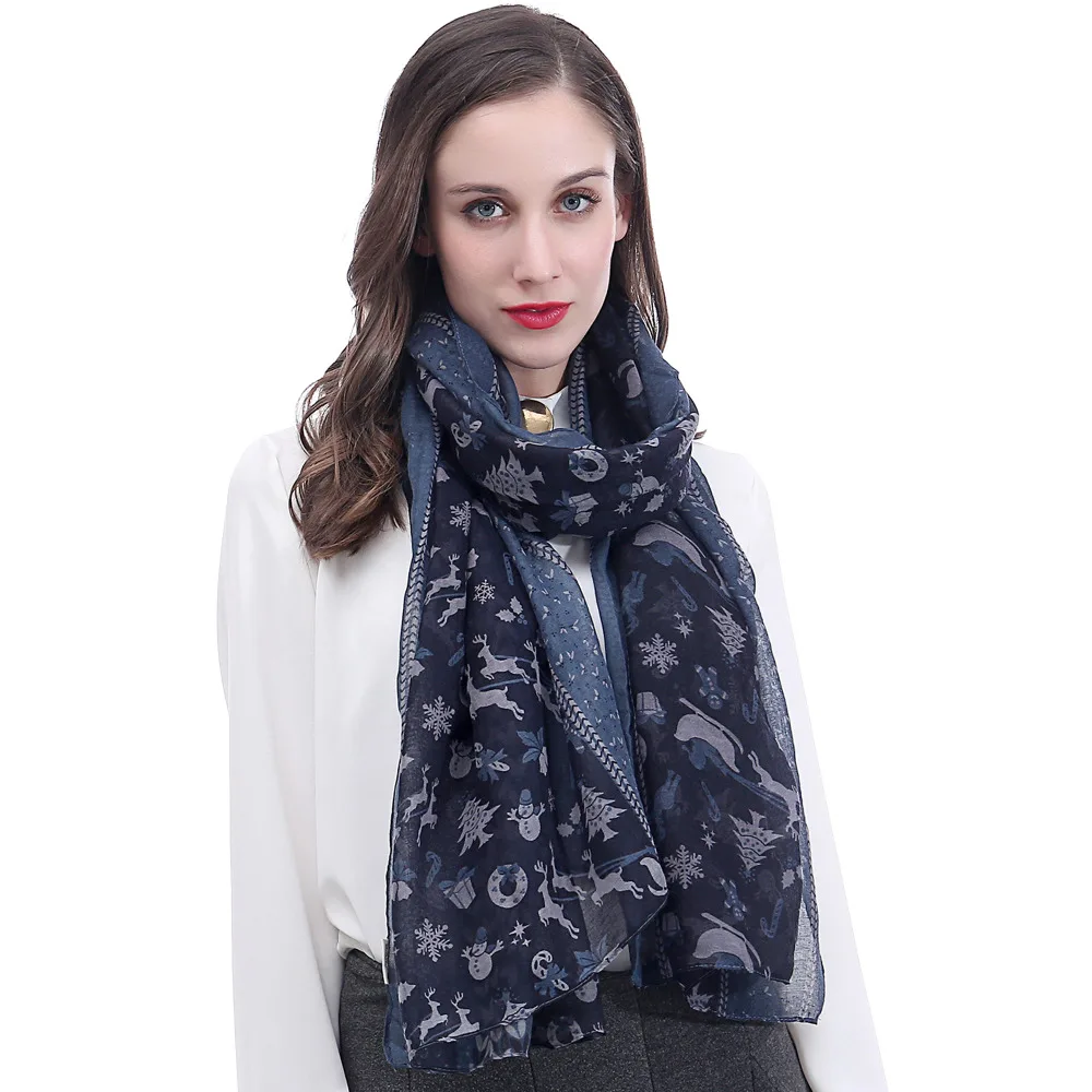 Шаль в виде Санты оленя снеговика дерева печатный рисунок женский шарф мягкая