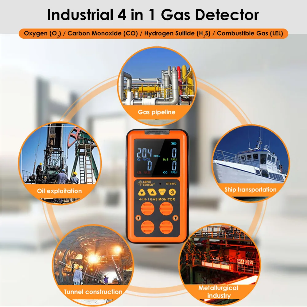 4 в 1 220VAC цифровой детектор газа O2 H2S CO LEL монитор Анализатор газа монитор качества воздуха газовый тестер окиси углерода метр