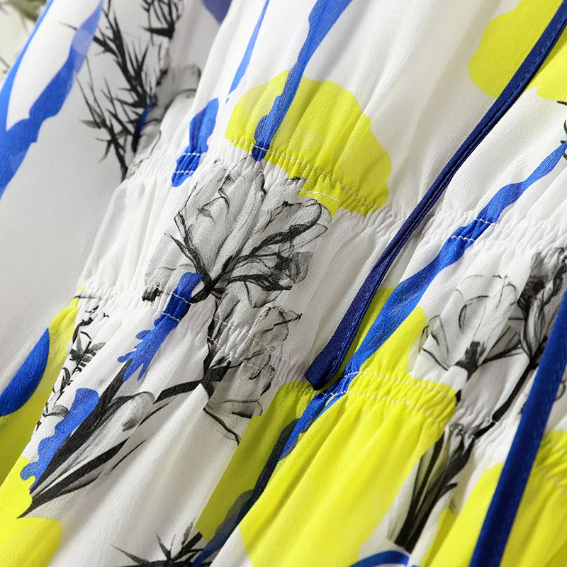 100% шелковое платье женское с несколькими принтами o образным вырезом коротким