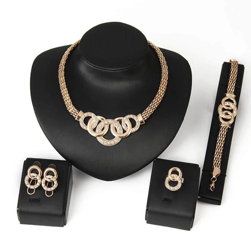 

New Brand Exaggerated Big Choker Trendy Round Shape Necklace Bracelet Earring Ring Set Party Costume Jewelry N199