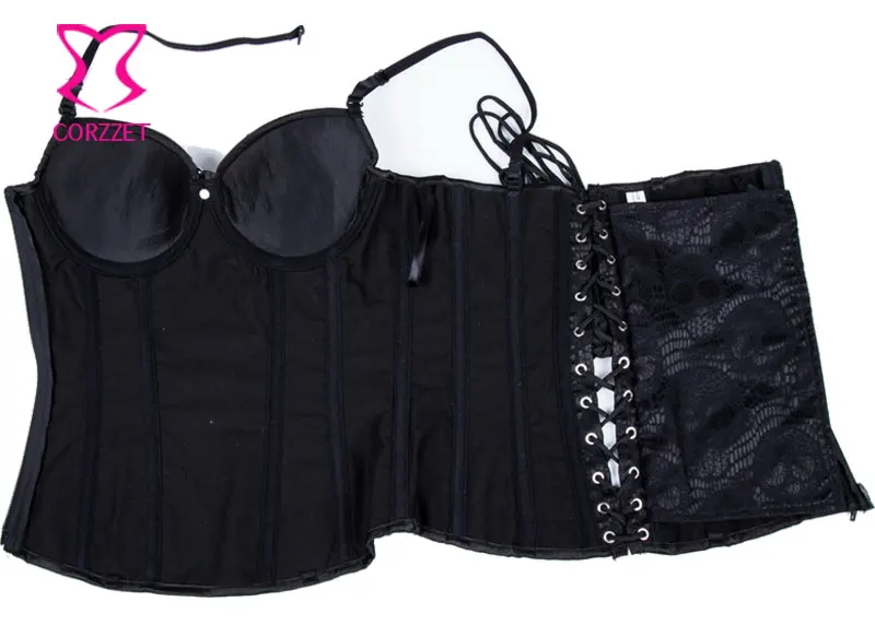 Черный/серебристый Спайк Заклепки Шпильки ремень Overbust корсет стимпанк Корсеты и