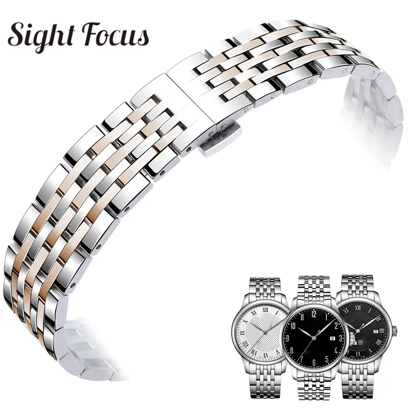 19 мм изогнутый концевой ремешок для часов Tissot T41 T006 Lelocle из нержавеющей стали, металлические браслеты, ремешок для часов с застежкой-бабочкой, мужской ремень - Цвет ремешка: Two Tone Rose Gold