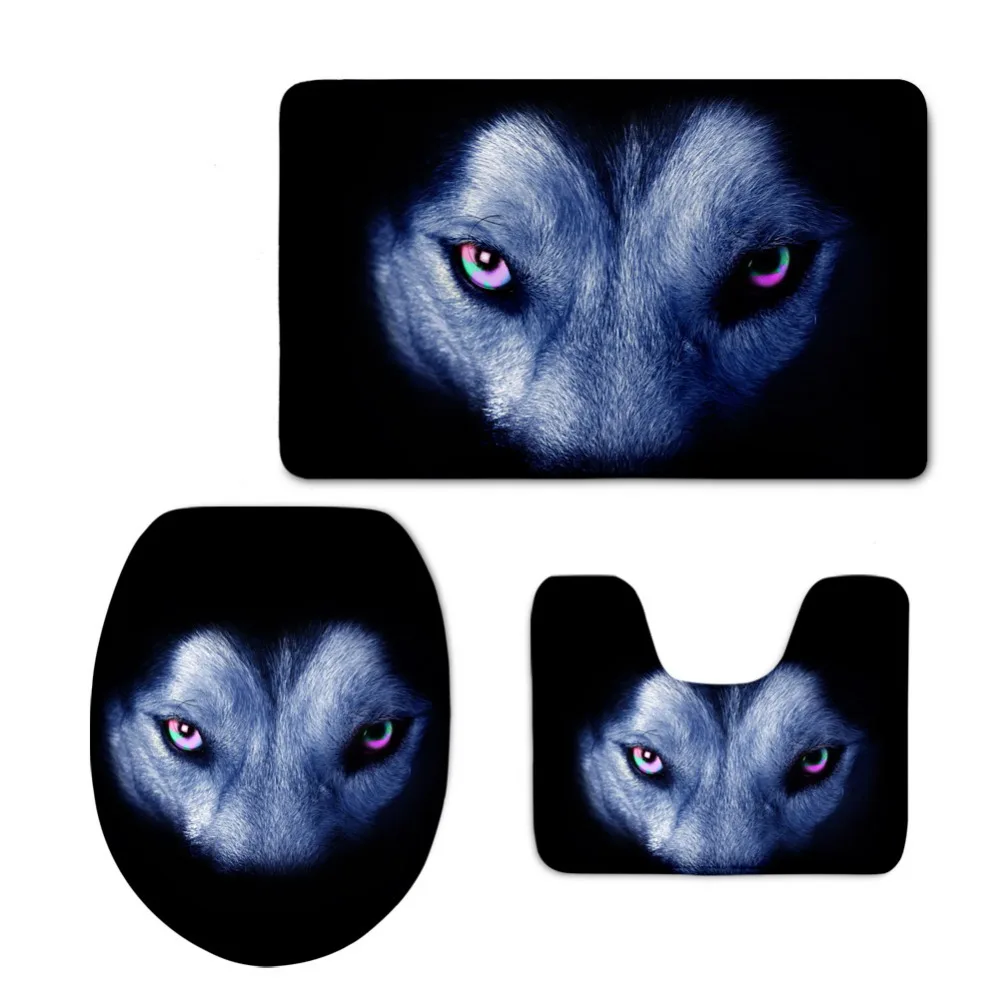 HUGSIDEA Black Printing Wolf Dog чехол на сиденье унитаза толстый теплый фланелевый коврик для