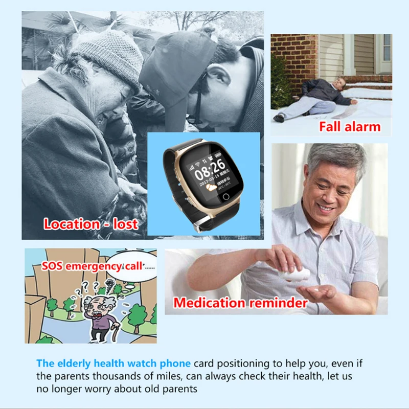 Смарт часы EAGOOD для пожилых людей с sim картой функцией звонка GPS + LBS Wifi