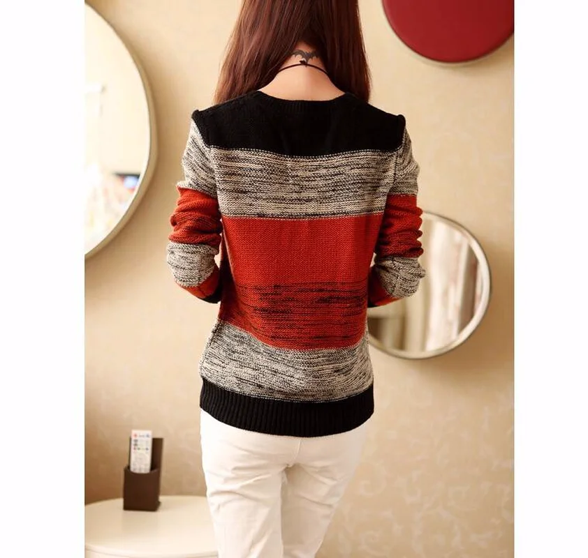 New Women Wool Pullover O-neck Stripe Long sleeve Loose Knitted Vintage Sweater | Женская одежда