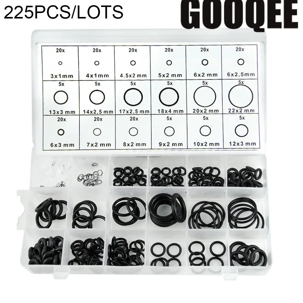 225pcs black 225 шт 270 шт 300 шт уплотнительное кольцо резиновые шайбы уплотнения ассортимент черное уплотнительное кольцо уплотнения набор нитриловые шайбы Высокое качество для автомобильных прокладок - Цвет: 225pcs black