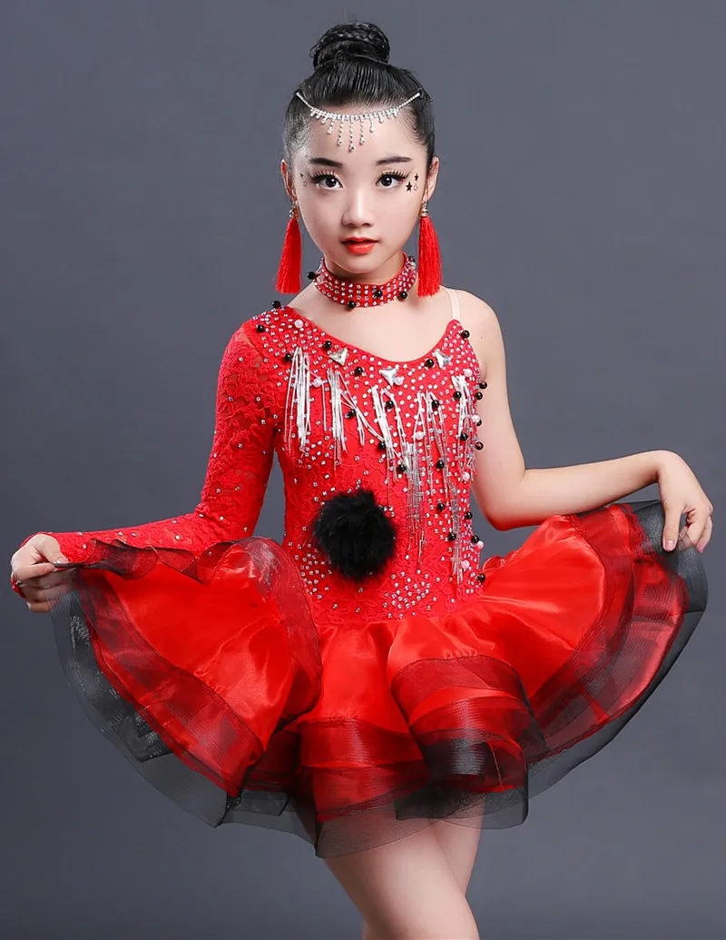 Платье для латинских танцев девочек платье цвет белый красный | Тематическая