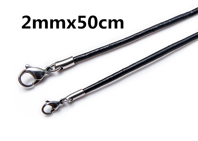 2mmx50cm 2-3 мм черное ожерелье из натуральной кожи шнур/ожерелье с подвеской+ штыковые Застежки DIY ювелирные изделия - Окраска металла: 2mmx50cm