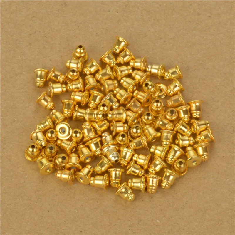 

100 шт. золотые ювелирные изделия, заглушки для сережек из сплава, заглушки для ушей, заглушки для ушей, покрытые искусственными бусинами