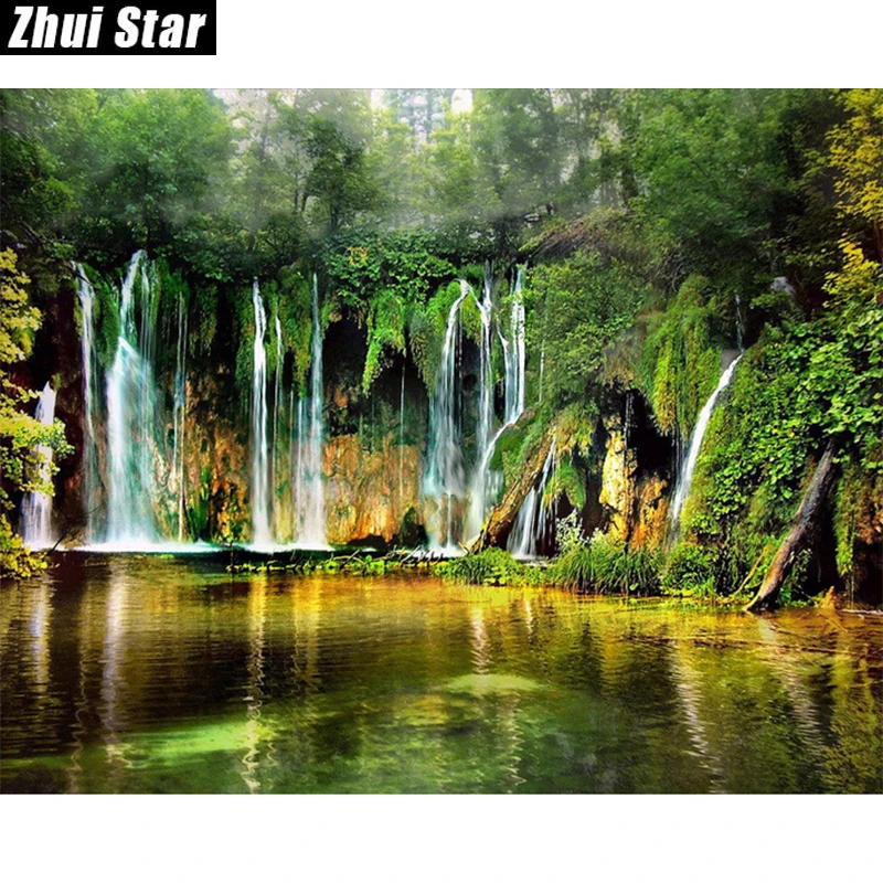 Full Square Diamond 5D DIY Painting &quotWaterfall landscape&quot Embroidery Cross Stitch Rhinestone Mosaic Decor Gift | Дом и сад