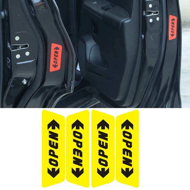 

Universal 4Pcs/lot Warning Mark Reflective Tape Car Door Sticker Decals OPEN Sign Safety Reflective Strips Exterior Accessories