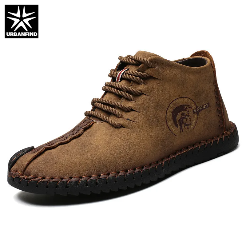 URBANFIND Quality Men Leather Boots Brand Fashion Ankle Shoes Warm Fur Lining Man Winter Casual Plus Size 38-48 | Обувь