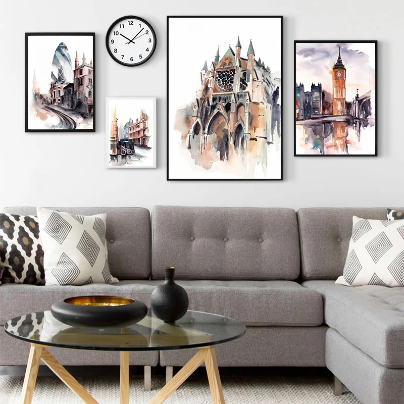 

London Painting Tower Bridge Art Watercolor Canvas Print Wall Pictures for Living Room Decoration Home Decor Cityscape Poster