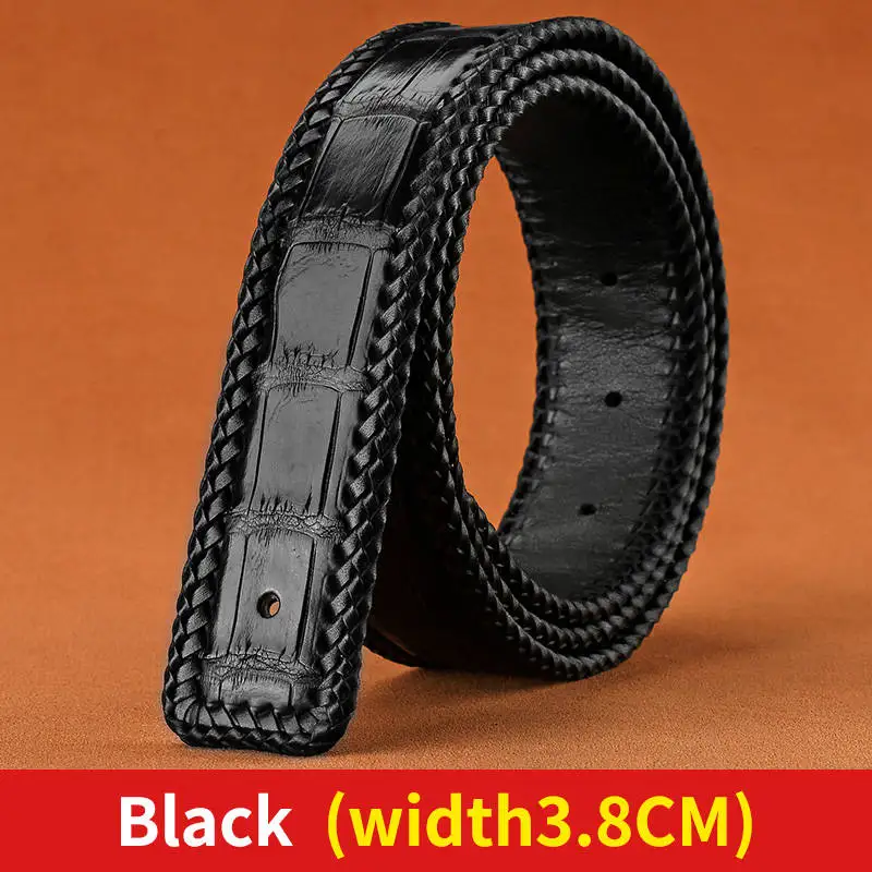 Black Мужские ремни из крокодиловой кожи, роскошные брендовые дизайнерские ремни, деловые повседневные пояса из натуральной кожи аллигатора, гладкая пряжка - Цвет: Black