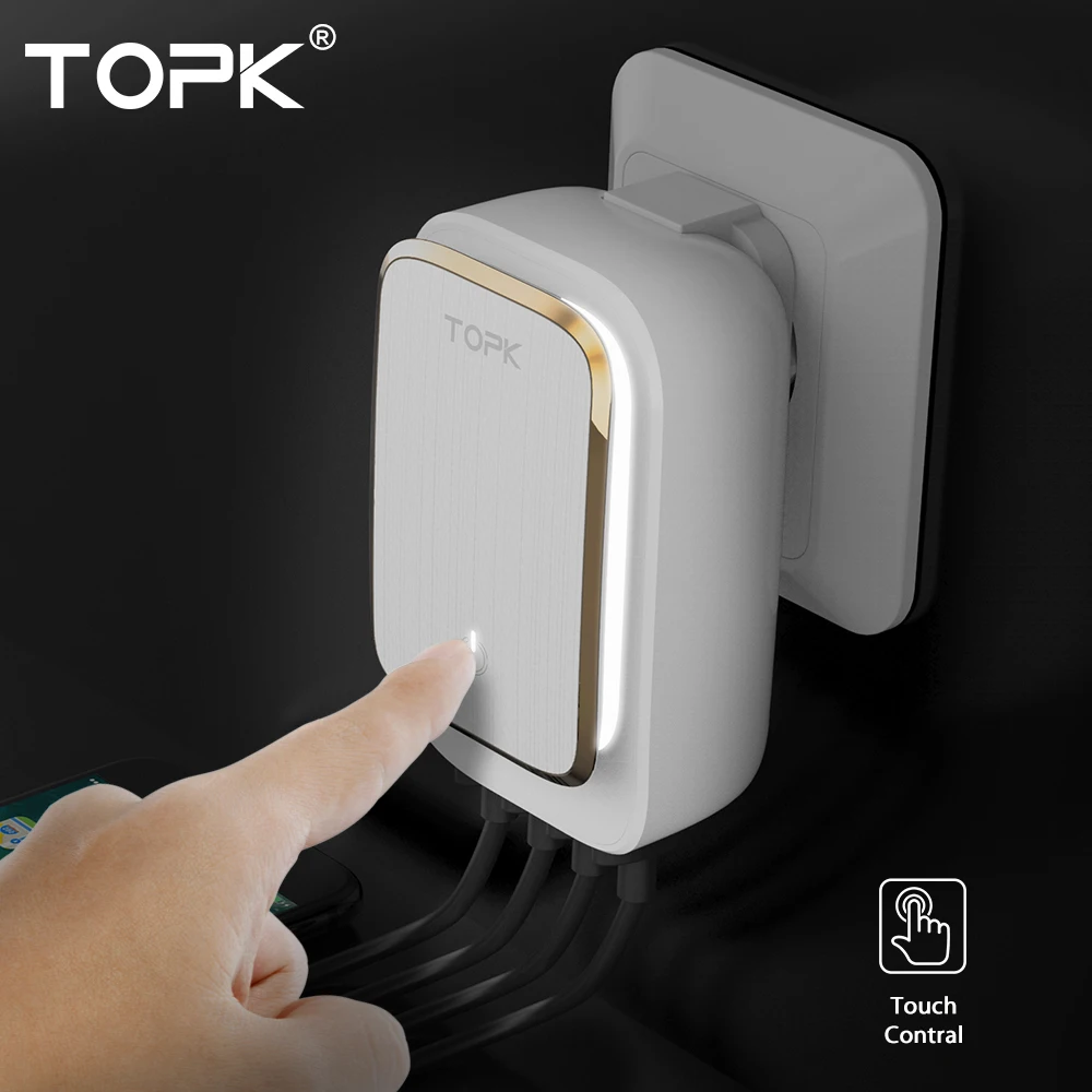 TOPK 4-Порты и разъёмы EU/US/UK/AU разъем 22W USB Зарядное устройство светодиодный светильник авто-ID заграничного паспорта сетевой адаптер Универсальный мобильный телефон Зарядное устройство