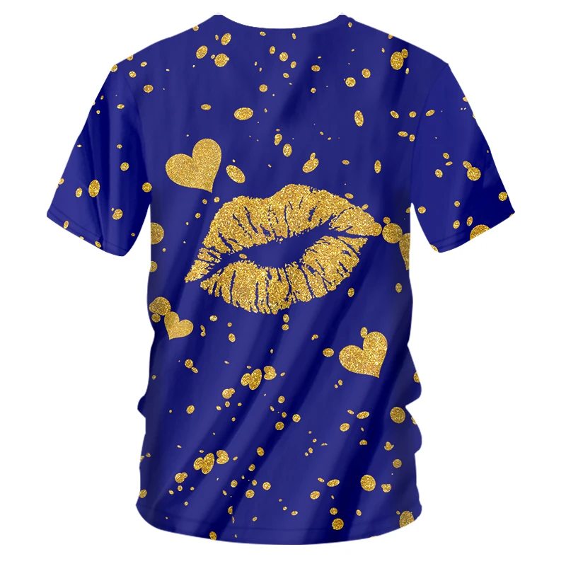 OGKB брендовая рот губы футболка золотые и синие рубашки 3d принт всего тела