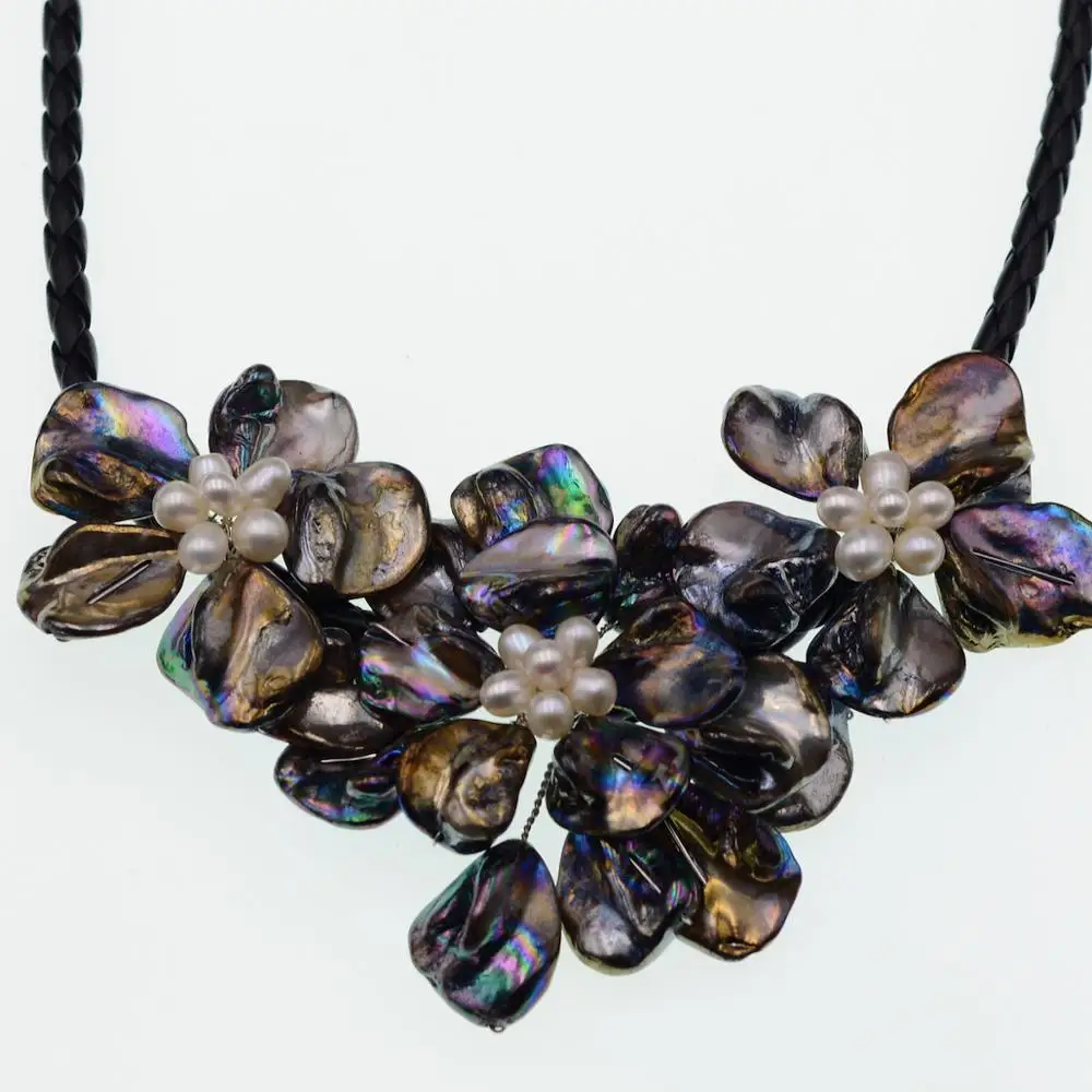 Most Popluar White Freshwater Pearl Black Baroque Shell Flower Choker Necklace For Women Ethnic | Украшения и аксессуары