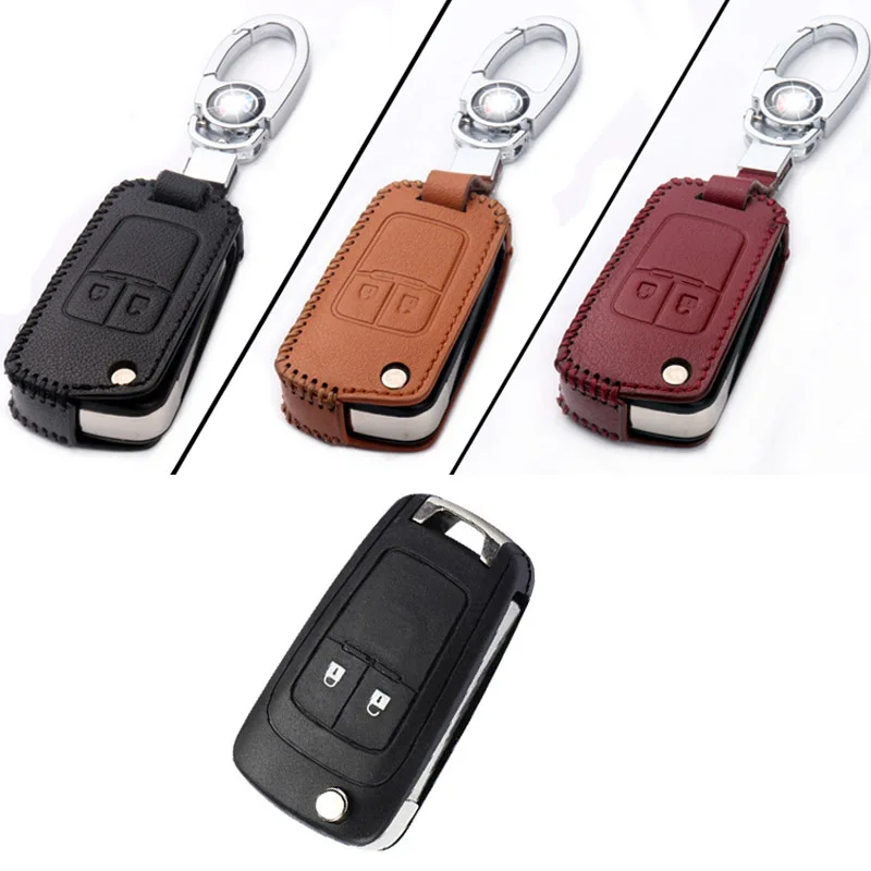 

Genuine PU Leather 2 Button Remote Key Bag Case Fob Holder Chain For Buick Series A Style