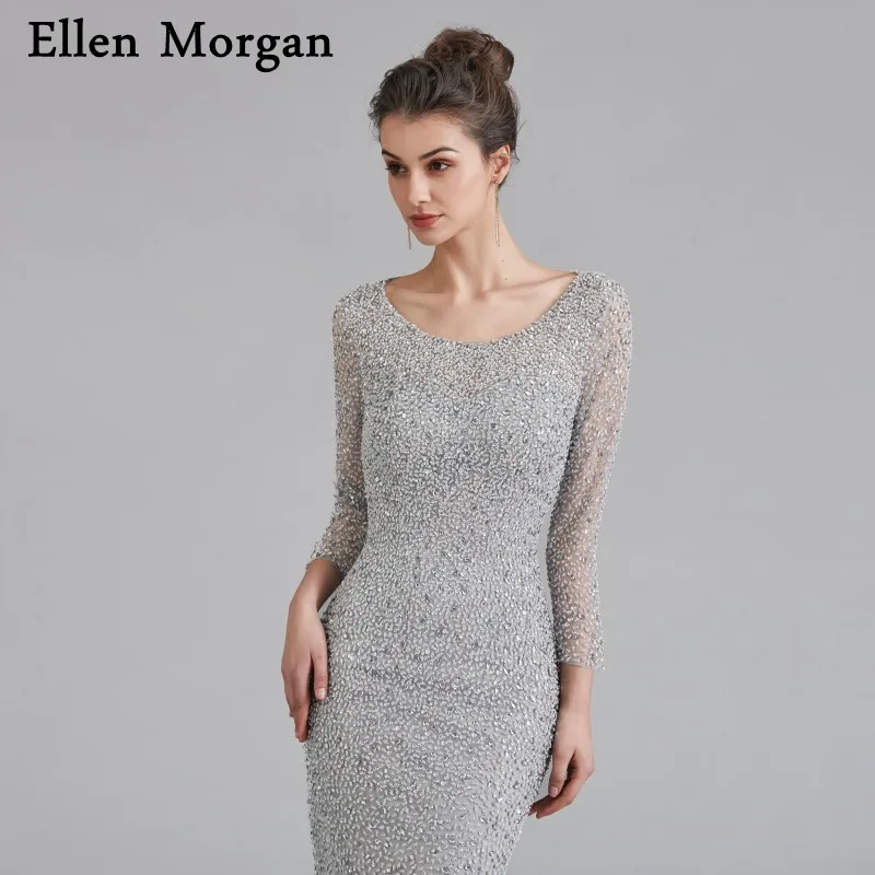 Серые вечерние платья без спинки с длинным рукавом 2019 Robe De Soiree Дубай Кафтан