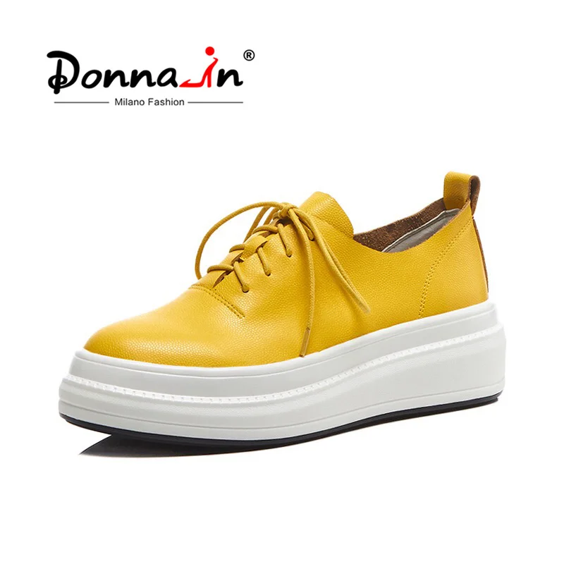 Donna-in/Женская обувь на плоской подошве; кроссовки на платформе; обувь из натуральной кожи; сезон весна; модные кроссовки на толстой подошве; удобная обувь на шнуровке