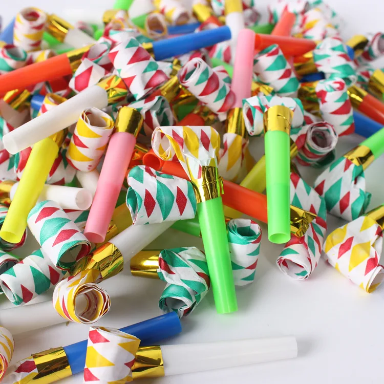 50pcs Birthday Party Entertaining Tool Cheering Prop Small Blowing Dragon Whistle Plastic Trumpet Golden Paper | Дом и сад