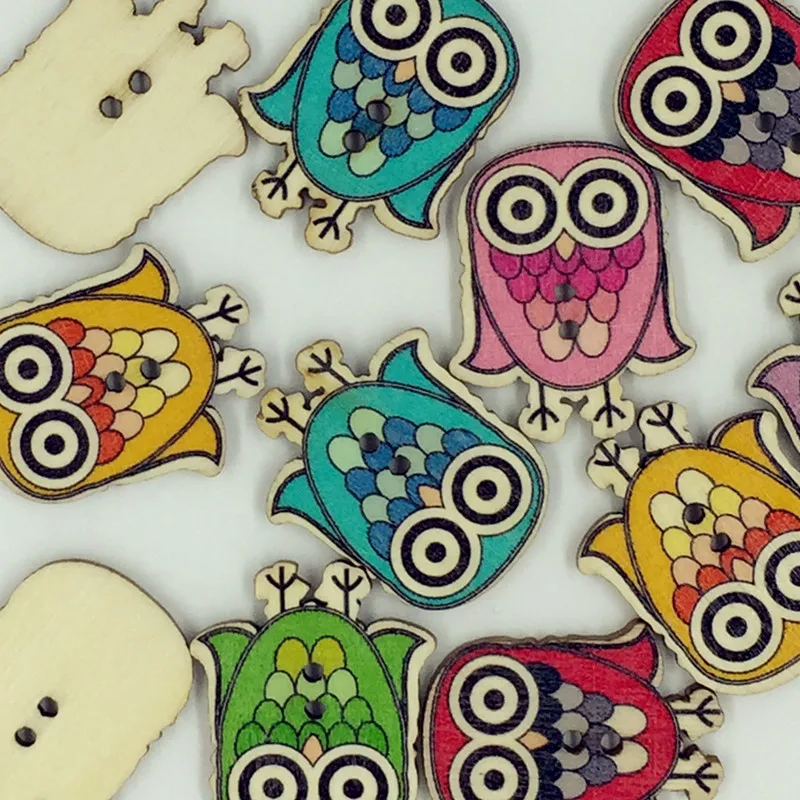 Новые 30 шт Случайные цвета сова деревянные Кнопки 2 отверстия DIY Скрапбукинг