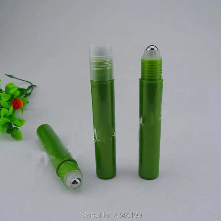 

15ML Green Plastic Roll on Bottle with Glass Bead Metal Steel Bead, Eye cream bottle, Cosmetics Sample Packaging,50 Pieces