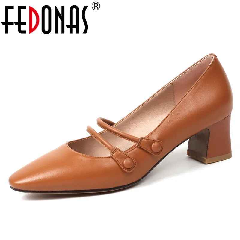 

Женские туфли-лодочки с пряжкой FEDONAS, черные туфли из натуральной кожи на высоких каблуках, элегантная обувь для офиса и вечеринки на лето 2021