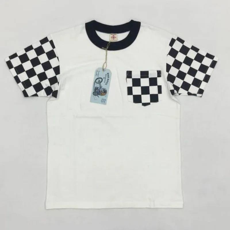 Мужская Винтажная футболка в клетку с коротким рукавом и карманом - купить по