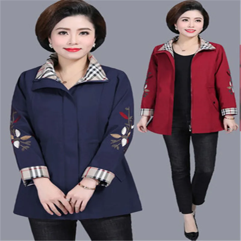 5XL 2019 New middle-aged women's long spring collar large size windbreaker jacket thin section ladies casual 603 | Женская одежда